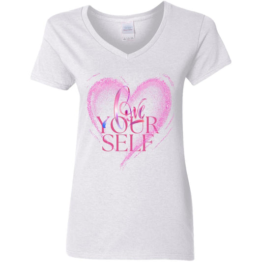 Love Yourself Pink Heart V-Neck Tee