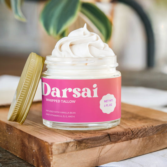 A jar of Darsai Whipped Grass-Fed Tallow Balm with Vanilla Bean