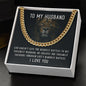 To My Husband message card and CUBAN LINK CHAIN polished stainless steel or 14k yellow gold