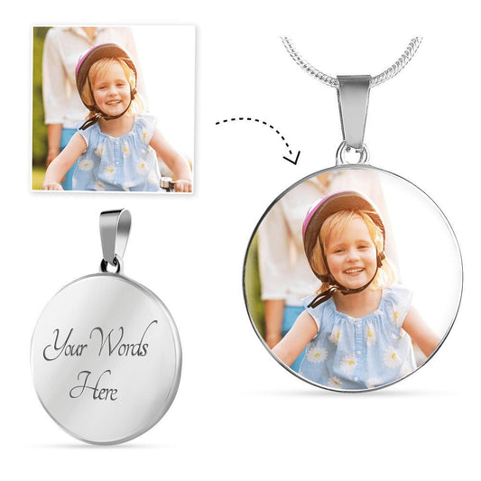 Circle Pendant Necklace (Add Your Photo) of your loved ones + engraving option