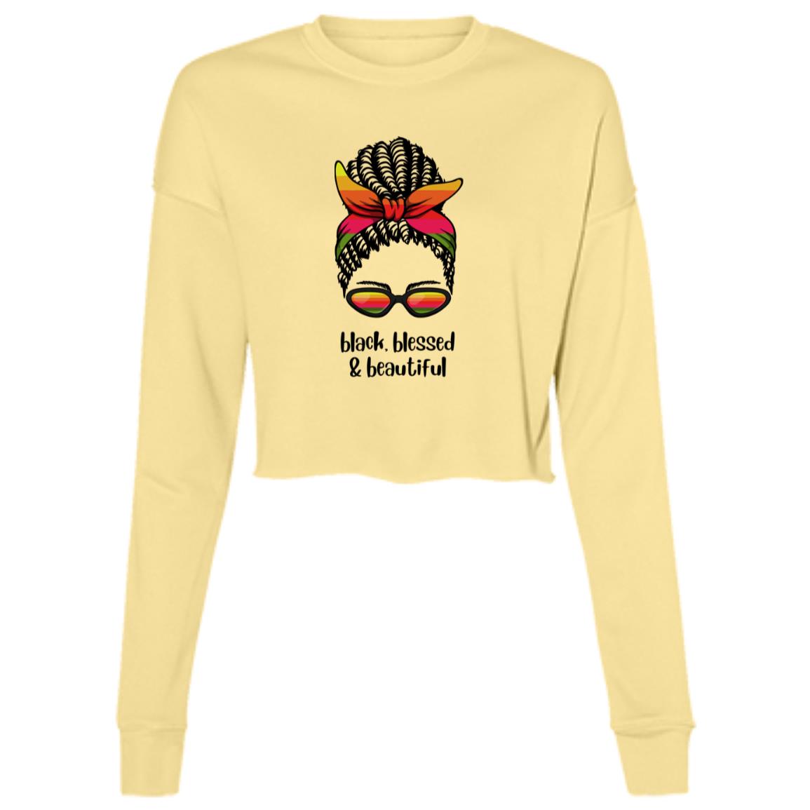 Black,Blessed & Beautiful,Ladies' Cropped Fleece Crew