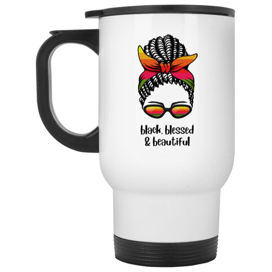 black,blessed,beautiful CLOSEOUT - White Travel Mug