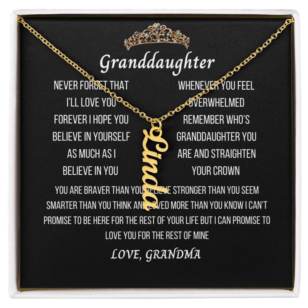 Vertical Name Necklace To my Granddaughter Love Grandma