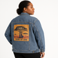Professional mockup of a Black woman wearing your "Embrace Your Journey: A Tribe of One" denim jacket
