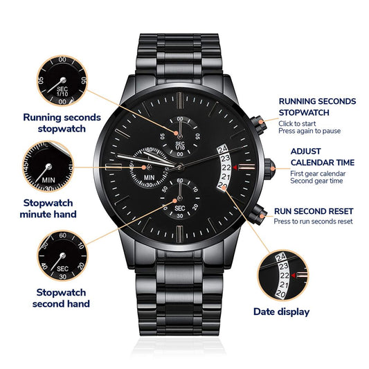 Black Chronograph Watch (ENGRAVED BY YOU) Groomsmen,Father,Husband,Son Keepsake