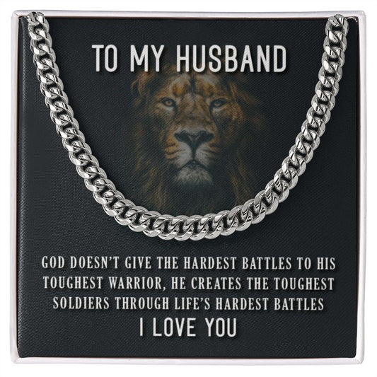 To My Husband message card and CUBAN LINK CHAIN polished stainless steel or 14k yellow gold