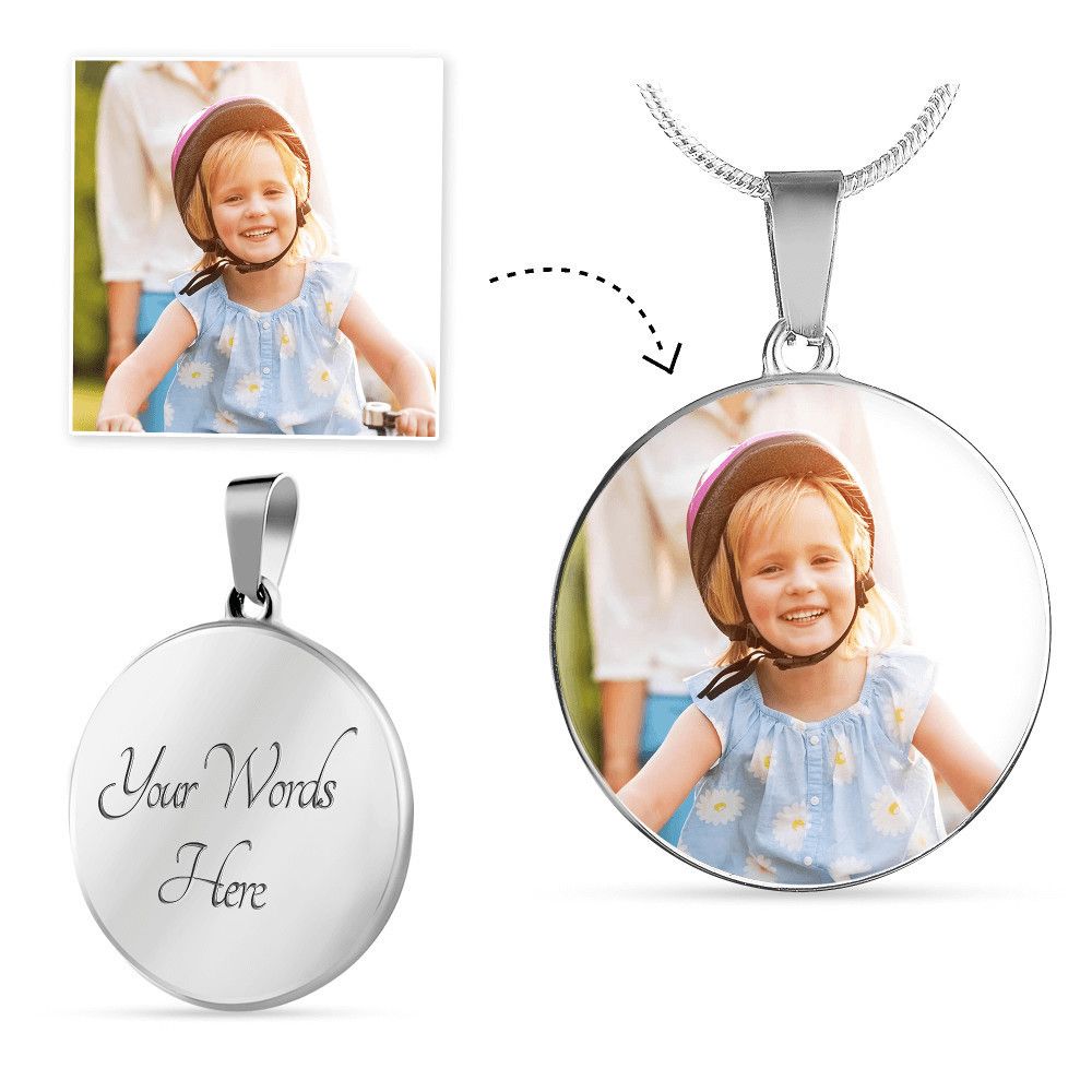 Circle Pendant Necklace (Add Your Photo) of your loved ones + engraving option
