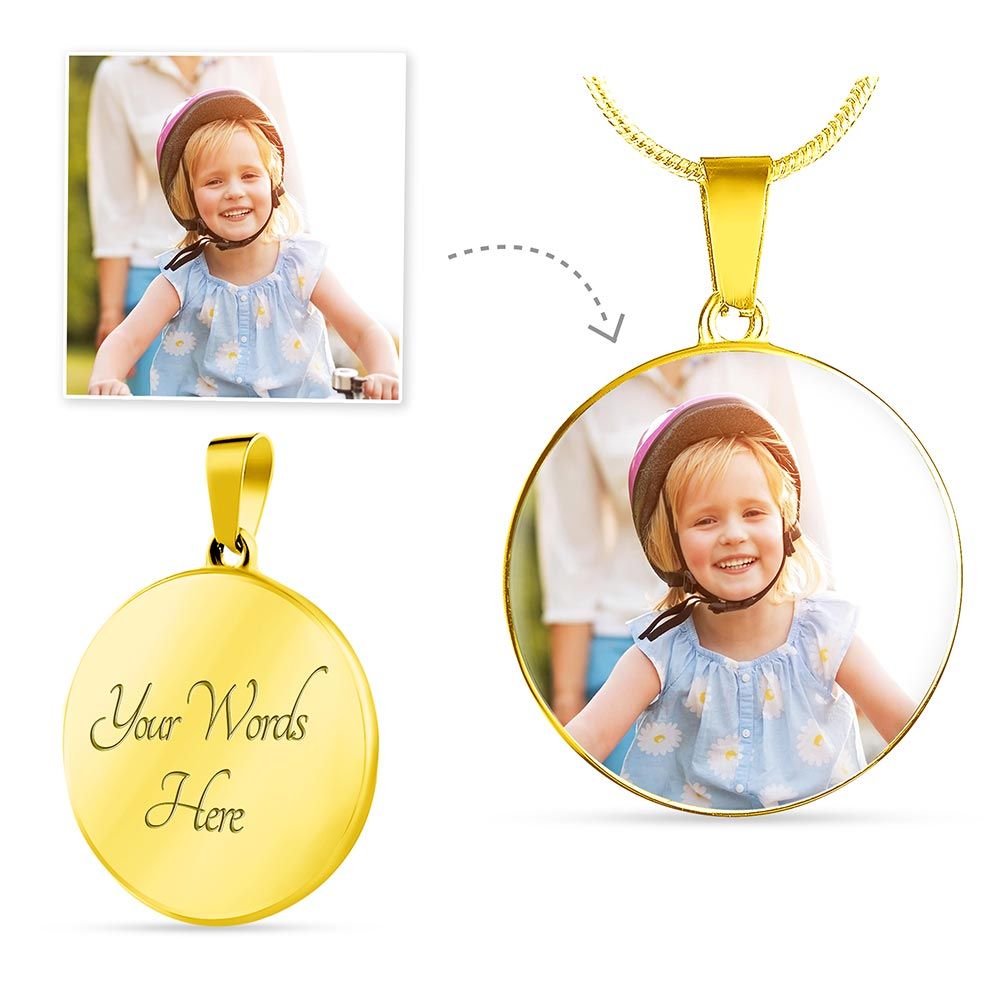 Circle Pendant Necklace (Add Your Photo) of your loved ones + engraving option